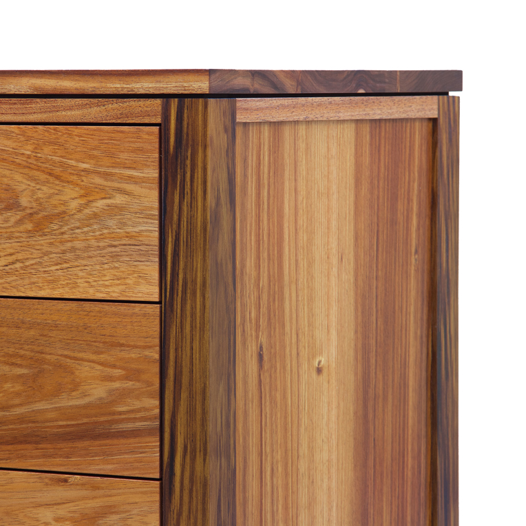 Detail of solid Tasmanian Blackwood 3 drawer bedside table
