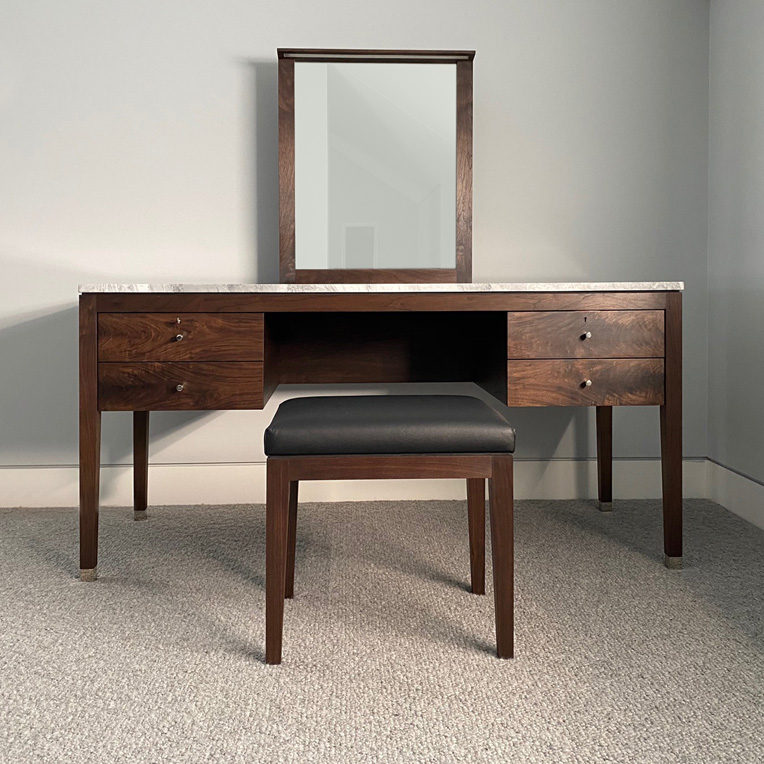 Walnut dressing table with a mirror and marble top